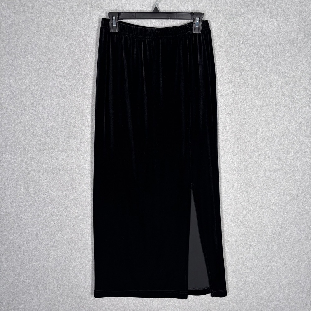 Y2K Vintage Velvet Midi Maxi Skirt XS Black Slit Dark Romantic Minimalist 90s